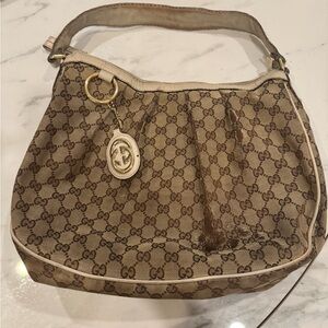 Gucci Tan and Brown Monogram Shoulder Bag
